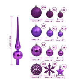 Ensemble de boules de Noël 111 pièces violet polystyrène