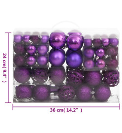 Ensemble de boules de Noël 111 pièces violet polystyrène