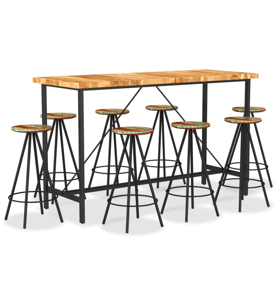 Ensemble de bar 9 pcs Bois d'acacia et de récupération massif