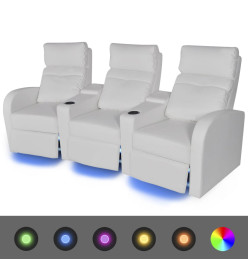 Fauteuil inclinable à LED à 3 places Cuir artificiel Blanc