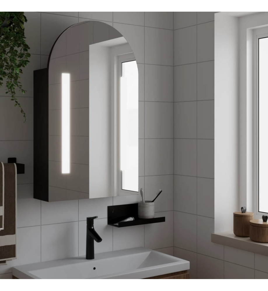Armoire de bain à miroir avec LED arquée noir 42x13x70 cm