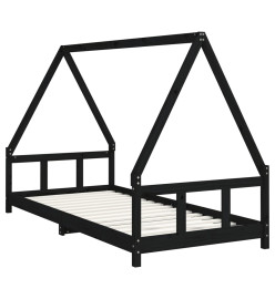 Cadre de lit pour enfants noir 90x200 cm bois de pin massif