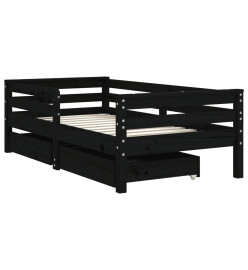 Cadre de lit enfant avec tiroirs noir 70x140 cm bois pin massif