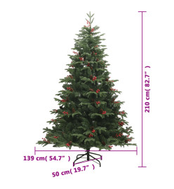 Sapin de Noël artificiel avec pommes de pin et baies 210 cm