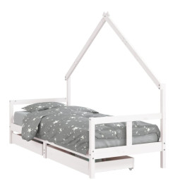 Cadre de lit enfant tiroirs blanc 80x200 cm bois de pin massif