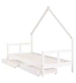 Cadre de lit enfant tiroirs blanc 80x200 cm bois de pin massif