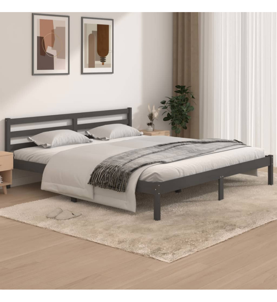 Cadre de lit Bois de pin massif 180x200 cm Gris Super King