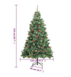 Sapin de Noël artificiel avec pommes de pin et baies 210 cm