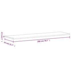 Dessus de plan de travail 200x55x2,5 cm bois massif de hêtre