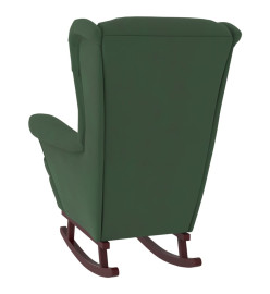 Fauteuil à bascule et pieds en bois d'hévéa Vert foncé Velours