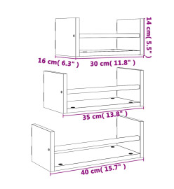 Ensemble d'étagères murales avec barres 3 pcs sonoma gris