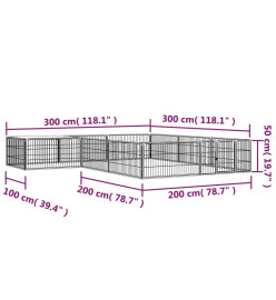 Parc pour chien 12panneaux Noir 100x50cm Acier enduit de poudre