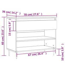 Armoire à chaussures Chêne marron 70x36x60 cm Bois d'ingénierie