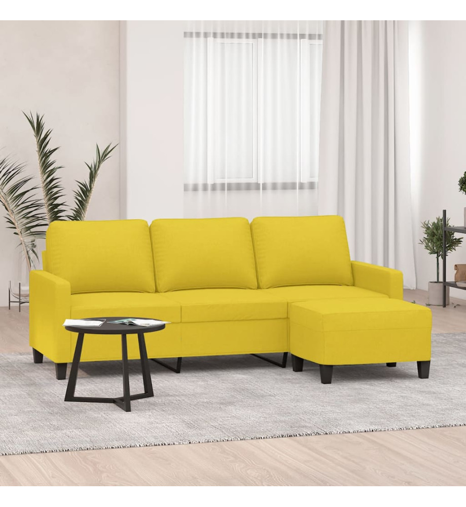 Canapé à 3 places avec repose-pieds Jaune clair 180 cm Tissu