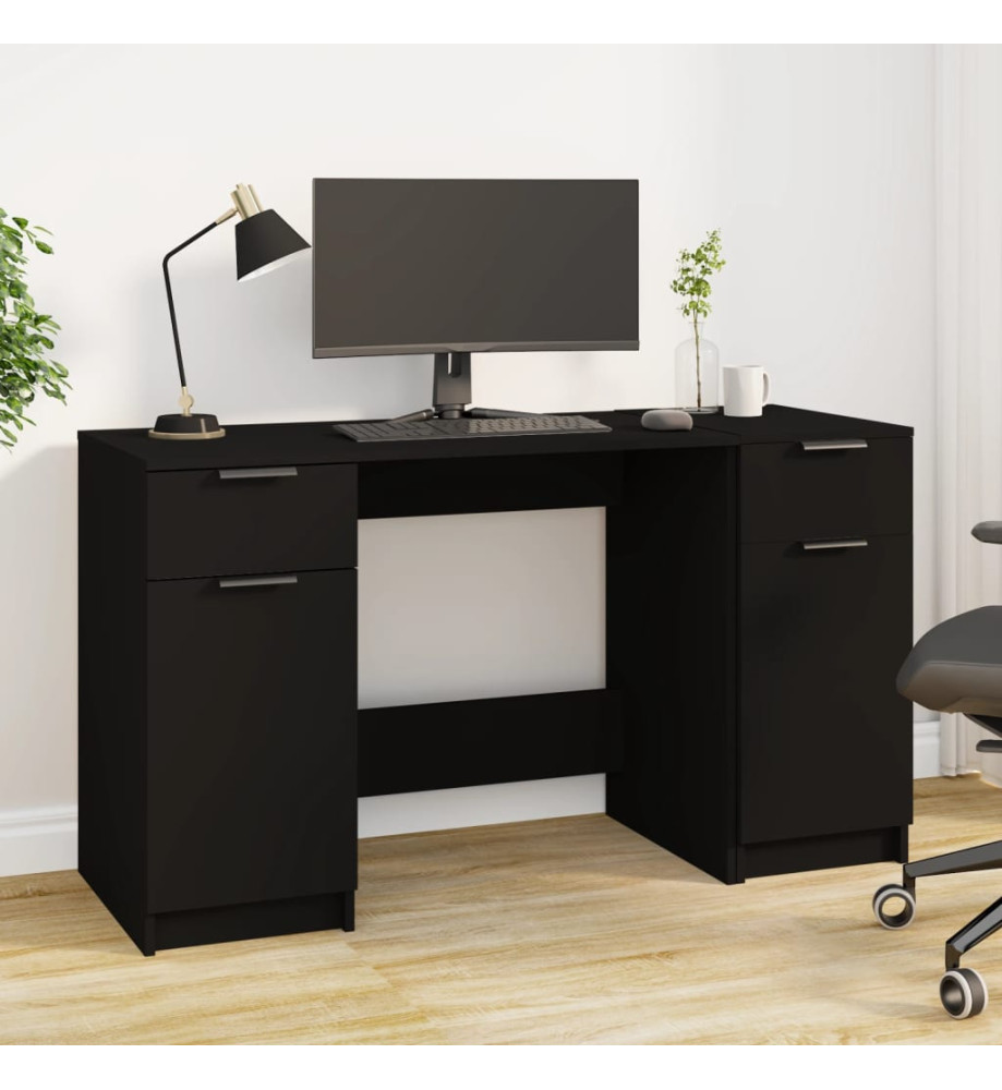 Bureau avec armoire latérale Noir Bois d'ingénierie