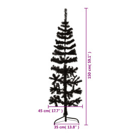 Demi sapin de Noël artificiel mince avec support Noir 150 cm