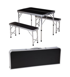 Redcliffs Ensemble de table pliable et 2 bancs de camping Noir