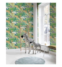 Good Vibes Papier peint Jungle Animals Vert et noir