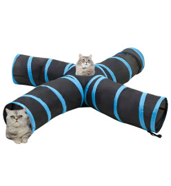 Tunnel pour chats à 4 voies Noir et bleu 25 cm Polyester