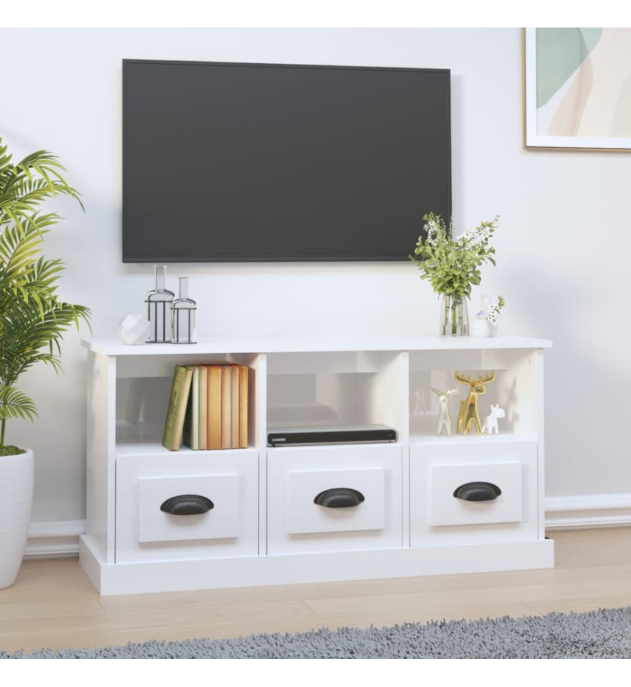 Meuble TV blanc brillant 100x35x50 cm bois d'ingénierie