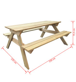 Table de pique-nique 150 x 135 x 71,5 cm Bois