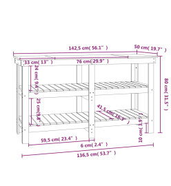 Banc de travail Gris 142,5x50x80 cm Bois de pin massif