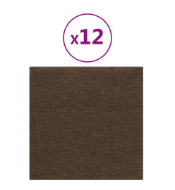 Panneaux muraux 12 pcs Marron 30x30 cm Tissu 1,08 m²