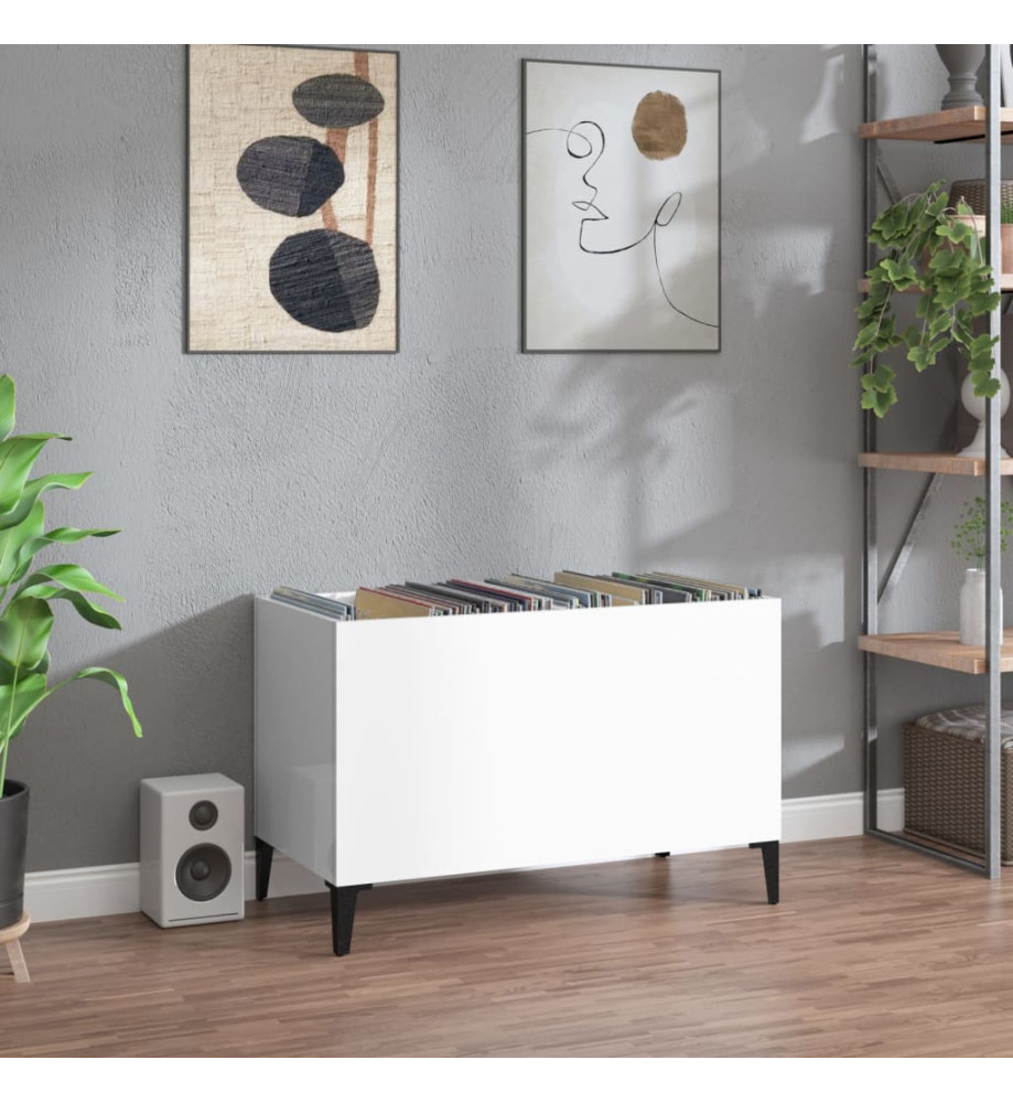 Armoire à disques blanc brillant 74,5x38x48cm bois d'ingénierie Armoire à disques blanc brillant 74,5x38x48cm bois d'ingénierie