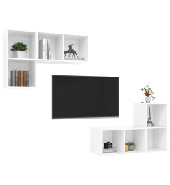 Meubles TV muraux 4 pcs Blanc brillant Aggloméré