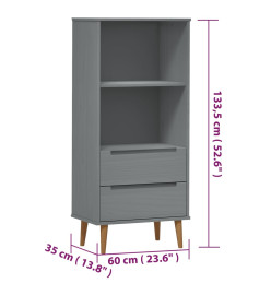 Bibliothèque MOLDE Gris 60x35x133,5 cm Bois massif de pin