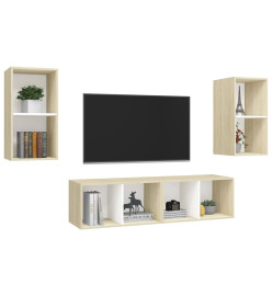 Meubles TV muraux 4 pcs Blanc et chêne sonoma Aggloméré