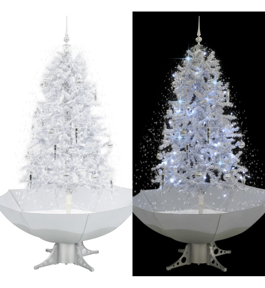 Arbre de Noël neigeux avec base de parapluie Blanc 170 cm