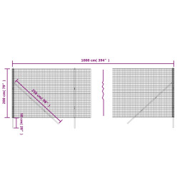 Clôture en treillis métallique anthracite 2x10 m