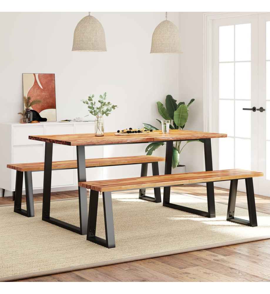 Ensemble à manger 3 pcs avec bord vivant bois massif d'acacia