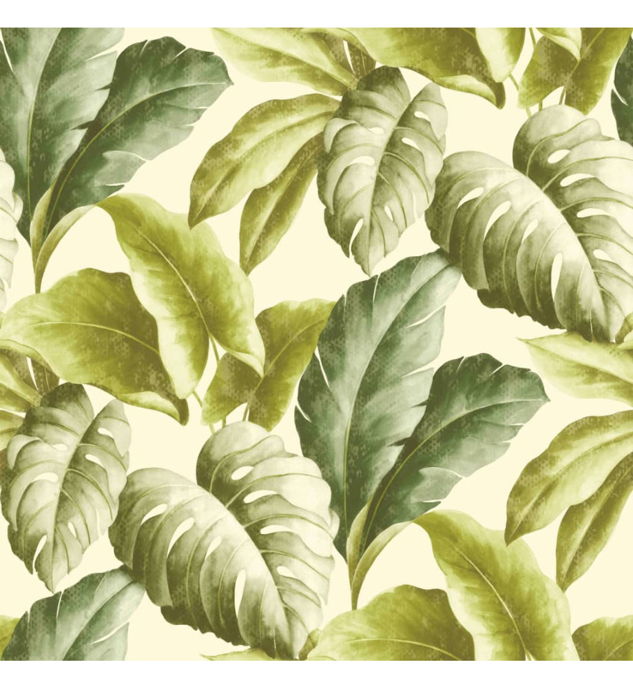 DUTCH WALLCOVERINGS Papier peint Feuilles tropicales Vert et blanc