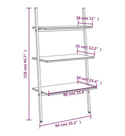 Étagère inclinée à 3 niveaux Marron foncé et noir 64x34x116 cm