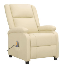 Fauteuil de massage électrique crème cuir véritable