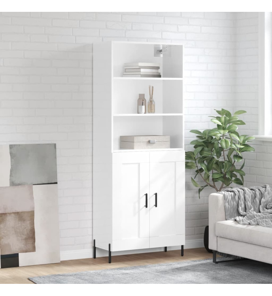 Buffet haut Blanc brillant 69,5x34x180 cm Bois d'ingénierie Buffet haut Blanc brillant 69,5x34x180 cm Bois d'ingénierie