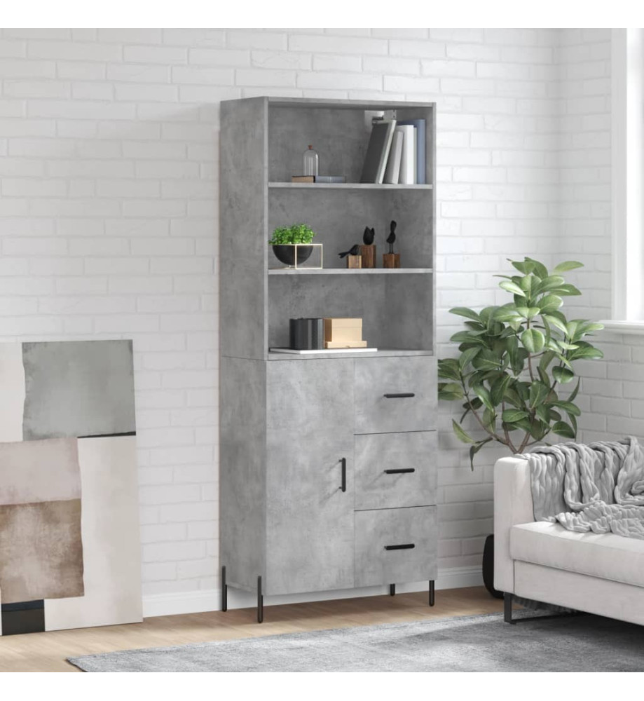 Buffet haut Gris béton 69,5x34x180 cm Bois d'ingénierie Buffet haut Gris béton 69,5x34x180 cm Bois d'ingénierie