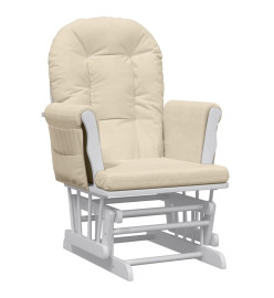 Chaise berçante avec repose-pied Blanc crème Tissu