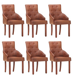 Chaises à manger lot de 6 marron cuir de chèvre véritable