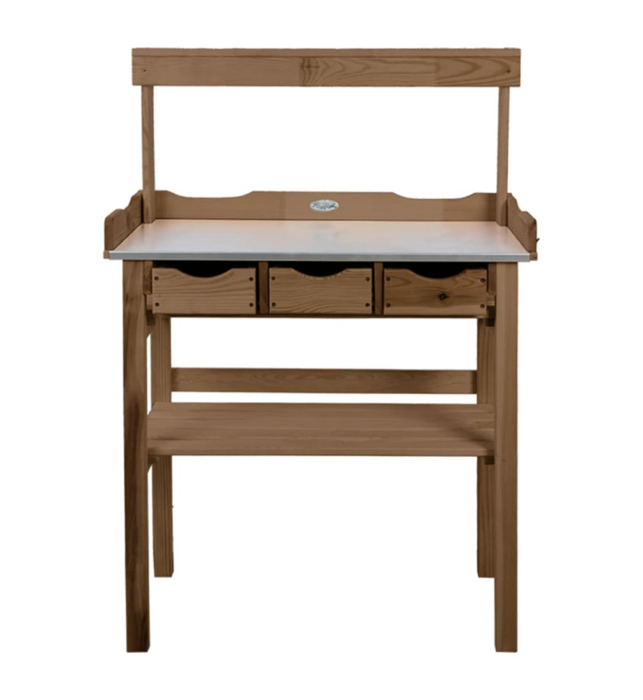 Esschert Design Table de rempotage avec tiroir et étagère marron