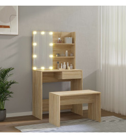 Ensemble de coiffeuse avec LED Chêne Sonoma Bois d'ingénierie