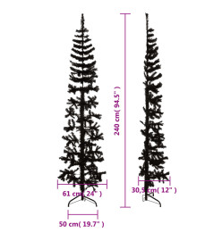 Demi sapin de Noël artificiel mince avec support Noir 240 cm