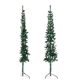 Demi sapin de Noël artificiel mince avec support Vert 210 cm