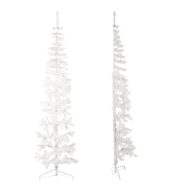 Demi sapin de Noël artificiel mince avec support Blanc 210 cm