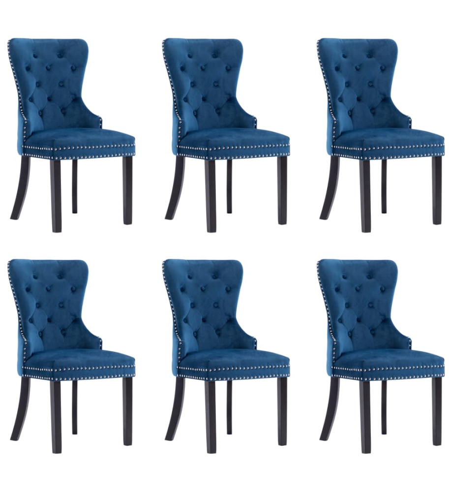 Chaises à manger lot de 6 bleu velours