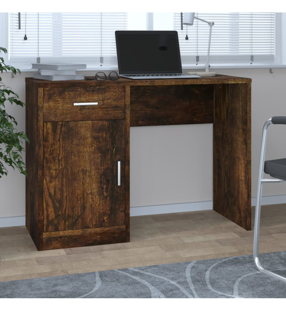 Bureau avec tiroir et armoire Chêne fumé 100x40x73 cm