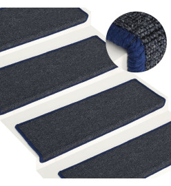 Tapis d'escalier 15 pcs 65x21x4 cm Gris et bleu