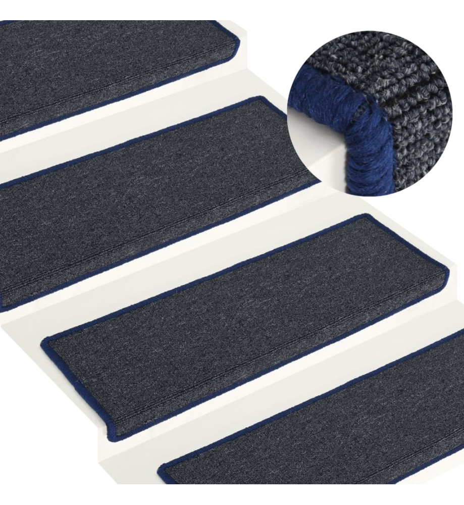 Tapis d'escalier 15 pcs 65x21x4 cm Gris et bleu